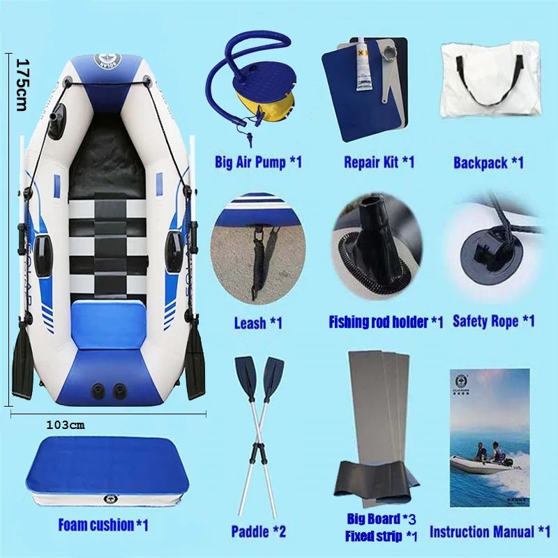 No Accessories Parts B175 Solar Marine 0.7 mm PVC Inflatable Rowing Fishing Boats One Person Kayak Canoe Dinghy Waterplay Craft