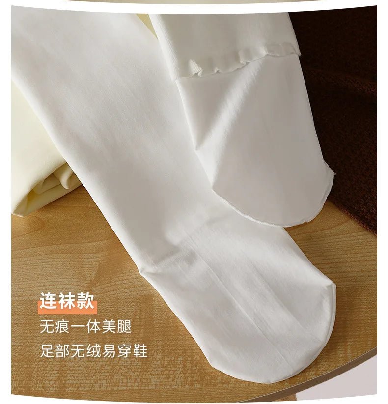 2024 New Design 160-172cm  Women White Nylon Winter Thickened Velvet Padded Adult Dance Pantyhose Sexy Fashion Leggings 45-65kg