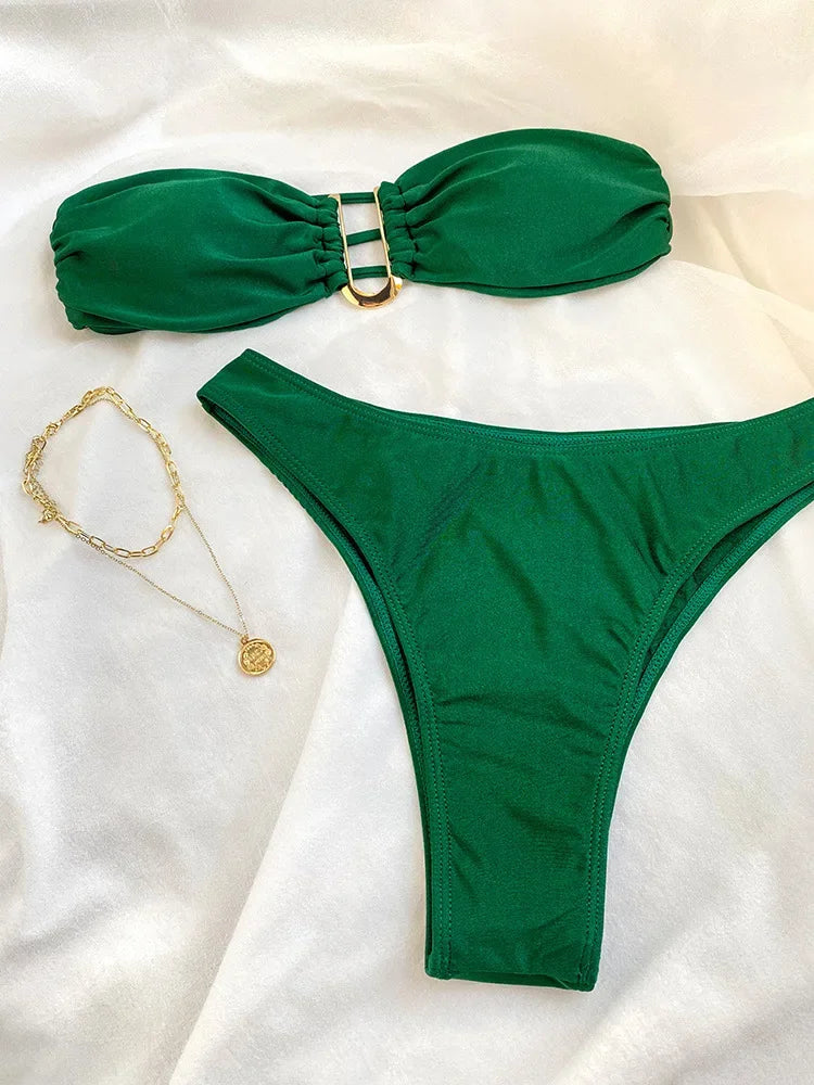 High Waist Swimsuit Women Push Up Beachwear Sexy Bandeau Bathing Suit Maillot De Bain Femme Bikini Summer Swimwear Women