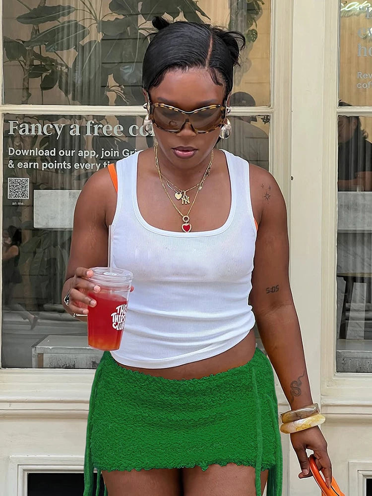 Nibber Basic Sexy Furry Side Tassel Skirts Women Y2K Peach Hip Summer Solid Wild Hipster Streetwear Skinny Midnoight Mini Bottom