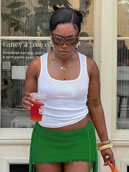 Nibber Basic Sexy Furry Side Tassel Skirts Women Y2K Peach Hip Summer Solid Wild Hipster Streetwear Skinny Midnoight Mini Bottom