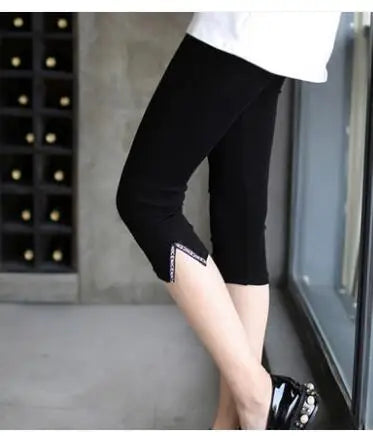 7XL Large Size Leggings For Women Summer Thin Tick 3/4 Capris Short Lace Hollow Tight Pants Black White Pink Red  6XL 5xl 4xl