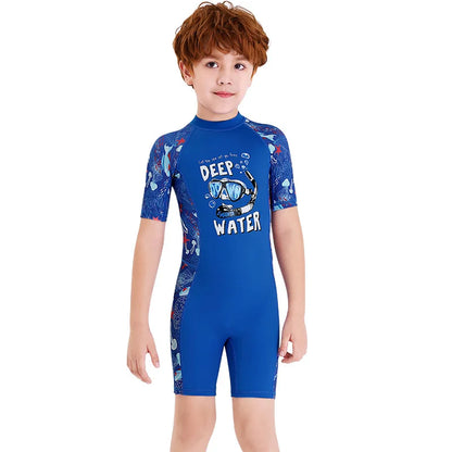 One-Piece Swim Suits Sportswear Girls Boys Summer Swimwear Children Swimsuits Kid Short Sleeve Quick Drying Sun Protection