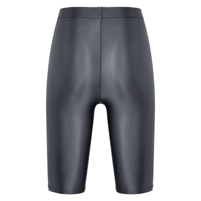 Women Glossy Shorts High Waist Fitness Short Leggings Oil Shiny Knee-Length Tights Swimming Trunks Female Workout Sports Bottoms