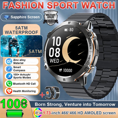 2025 New Outdoor Military Smart Watch Men 1.73" AMOLED IP69K 5ATM Waterproof 1000mAh Super Large Battery BT Call Smart  Watches