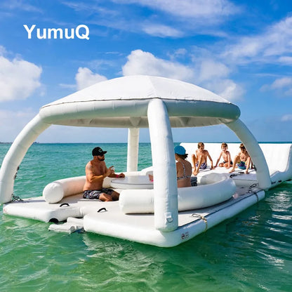 Quick Installation 132" X 132" X 40" Inflatable Pool Float With Canopy For Up To 8 Adults