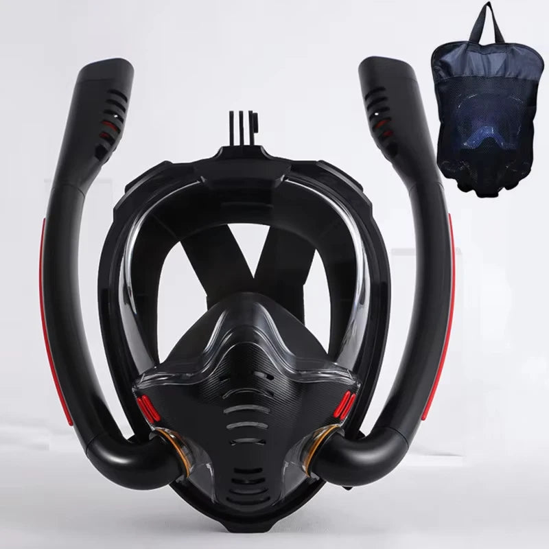 XIAOTREE Dual-Tube Silicone Full-Face Dry Snorkel Mask Adult Swimming Diving Mask Underwater Breathing Mask