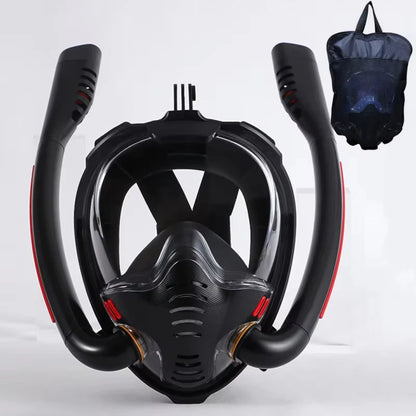 XIAOTREE Dual-Tube Silicone Full-Face Dry Snorkel Mask Adult Swimming Diving Mask Underwater Breathing Mask