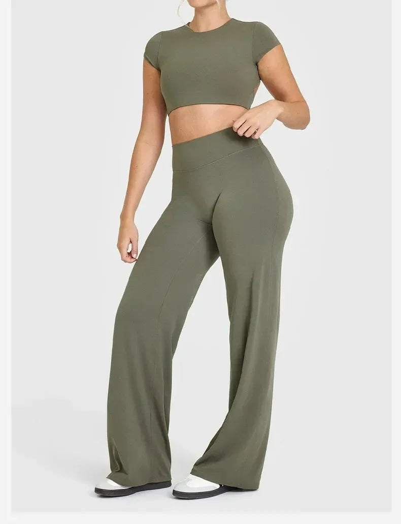 Straight Sports Leggings For Women's Fitness Sportswear Hips Without Embarrassment Yoga Pants Breathable Wide-leg Pants