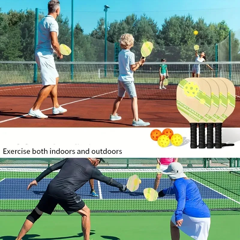 Pickleball Racket Set (2 Rackets + 4 Balls + 1 Cosmetics Bag) High-Quality Poplar Base Plate Pickleball Racket Set Outdoor Sports Special Beginners Entry Training Racket Beach Sports Equipment