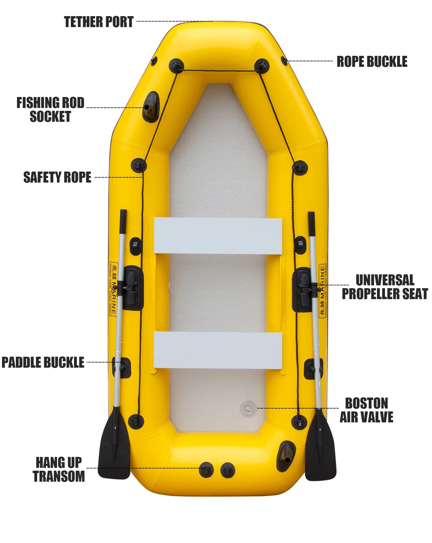 KOETSU Inflatable Kayak Fishing Boat: Bright Yellow 2-Person Drift Craft for Anglers