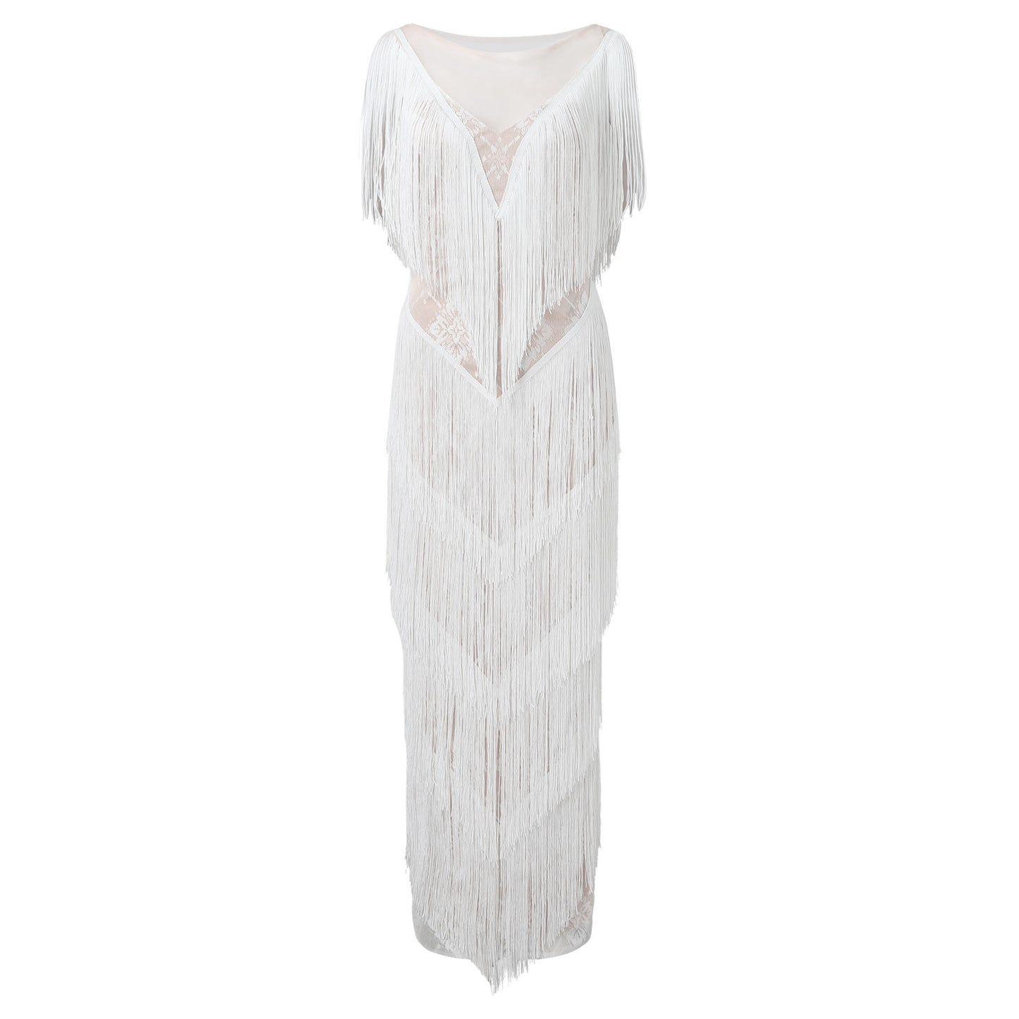 Womens Deep V Midi Fringed Dresses Sleeveless Pencil Party Solid Elegant Sexy Skirt Long Dresses Evening Party Mujer