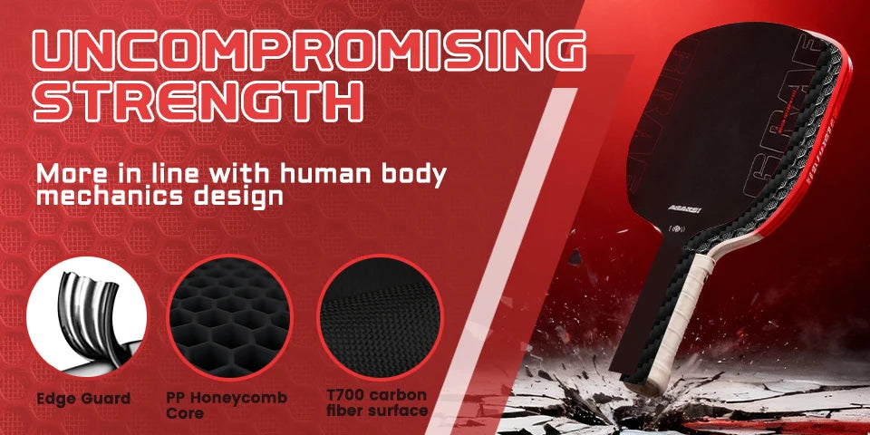Agassi pro IV Pickleball Paddle 16mm Gen 4 TFP Foam Core T700 Carbon Fiber Ergonomic Grip Design for Increased Power And Spin
