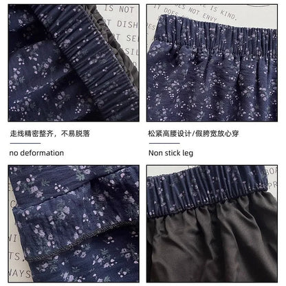 New Elegant Dark Blue Floral Women High-Waisted Retro Blue Floral Skirt Female A-line Skirt Casual Lazy Wind Long Skirt