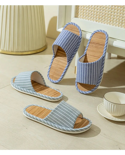 Striped Slippers Bamboo Women Autumn Home Couples Indoor House Non Slip Funny Sandals Shoes Male Soft Flat Summer For Tatami