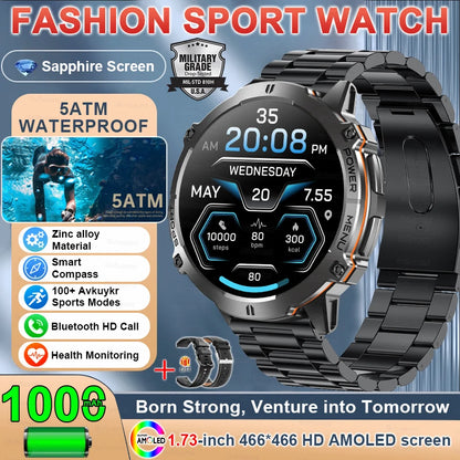 2025 New Outdoor Military Smart Watch Men 1.73" AMOLED IP69K 5ATM Waterproof 1000mAh Super Large Battery BT Call Smart  Watches