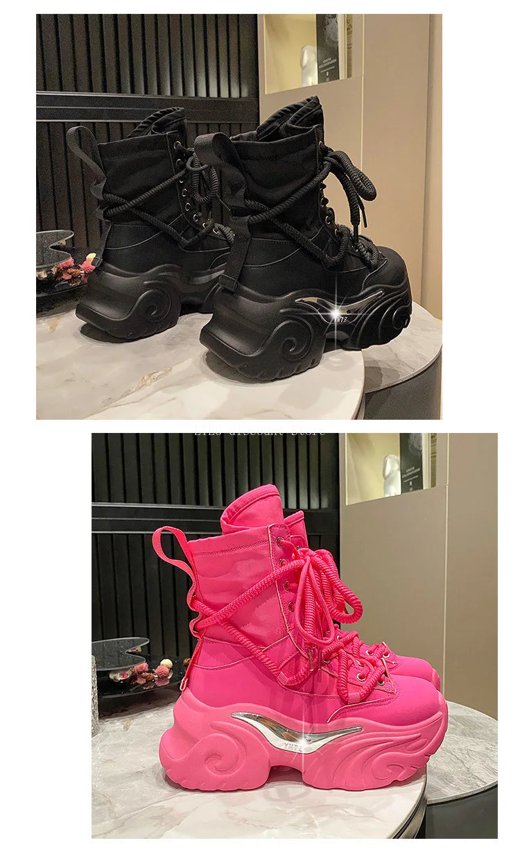 Women's Pink Boots Platform New in  Calf High Boot Woman Winter Girl's Ankle Bootie White Sneakers Trends 2023 Cross Strap Bling