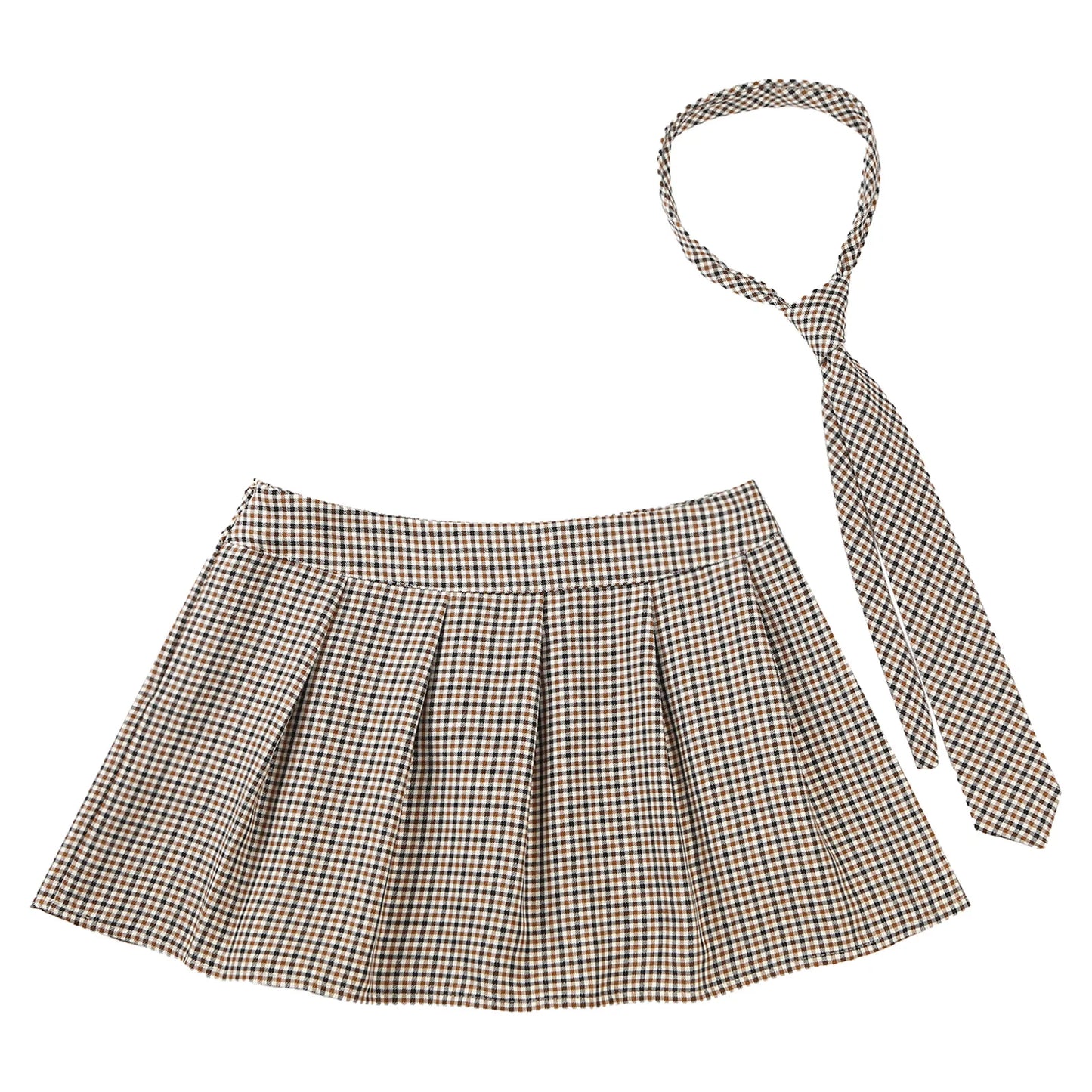 Womens Plaid Pleated Skirts With Necktie Harajuku Mini Japanese Preppy Schoolgirls Uniforms Kawaii Skirts Ladies Cosplay Costume