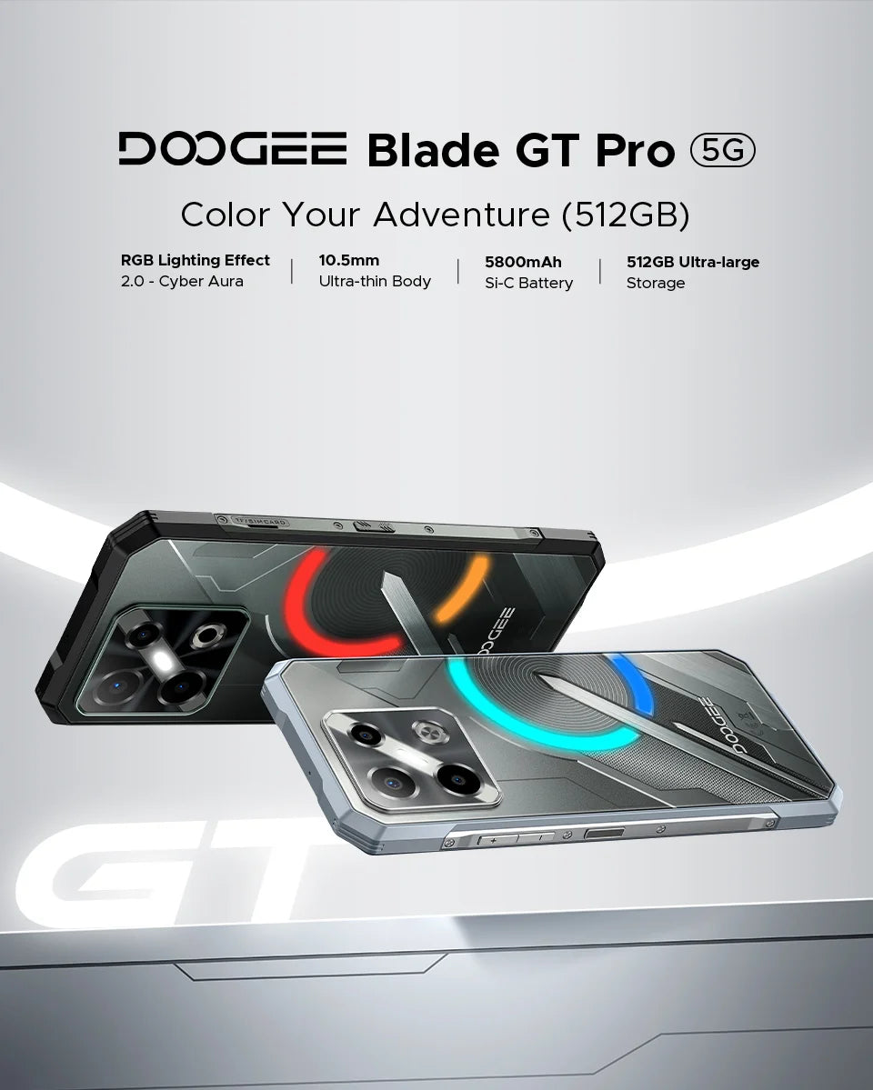 World Premiere DOOGEE Blade GT Pro 5G Rugged Phone LED Light Effect 12GB 512GB 10.5mm Ultra-thin 100MP AI Camera 5800mAh Battery