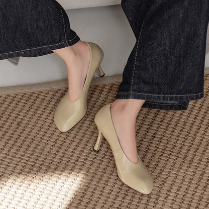 Woman Shoes Sexy Heeled For Retro Pumps French Style Leather Pumps Slip On European Spring High Heels Handmade Vintag Dress Pump