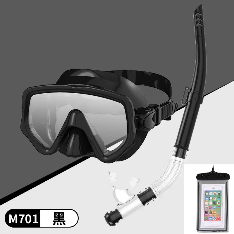 Diving Mask Snorkel Set For Adults Tempered Glass Scuba Professional Panoramic Snorkeling Gear Swimming Training Snorkel Kit
