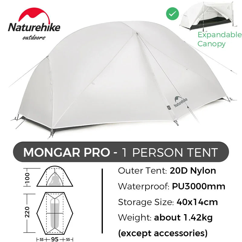 Naturehike Mongar 2 Person Tent Ultralight Camping Tent Outdoor Travel Tent Double Layer Waterproof Tent 3 Season Portable Tent