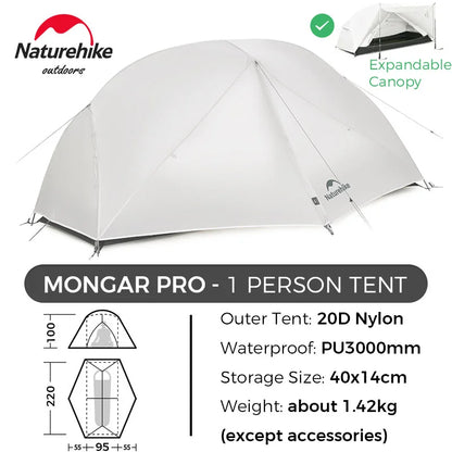 Naturehike Mongar 2 Person Tent Ultralight Camping Tent Outdoor Travel Tent Double Layer Waterproof Tent 3 Season Portable Tent