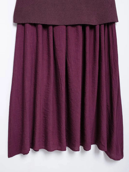 HH Elegant Midi Skirt For Women Fashion Solid A-line High Waist Pleated Side Zipper Long Skirt Vintage Skirts Chic Bottom