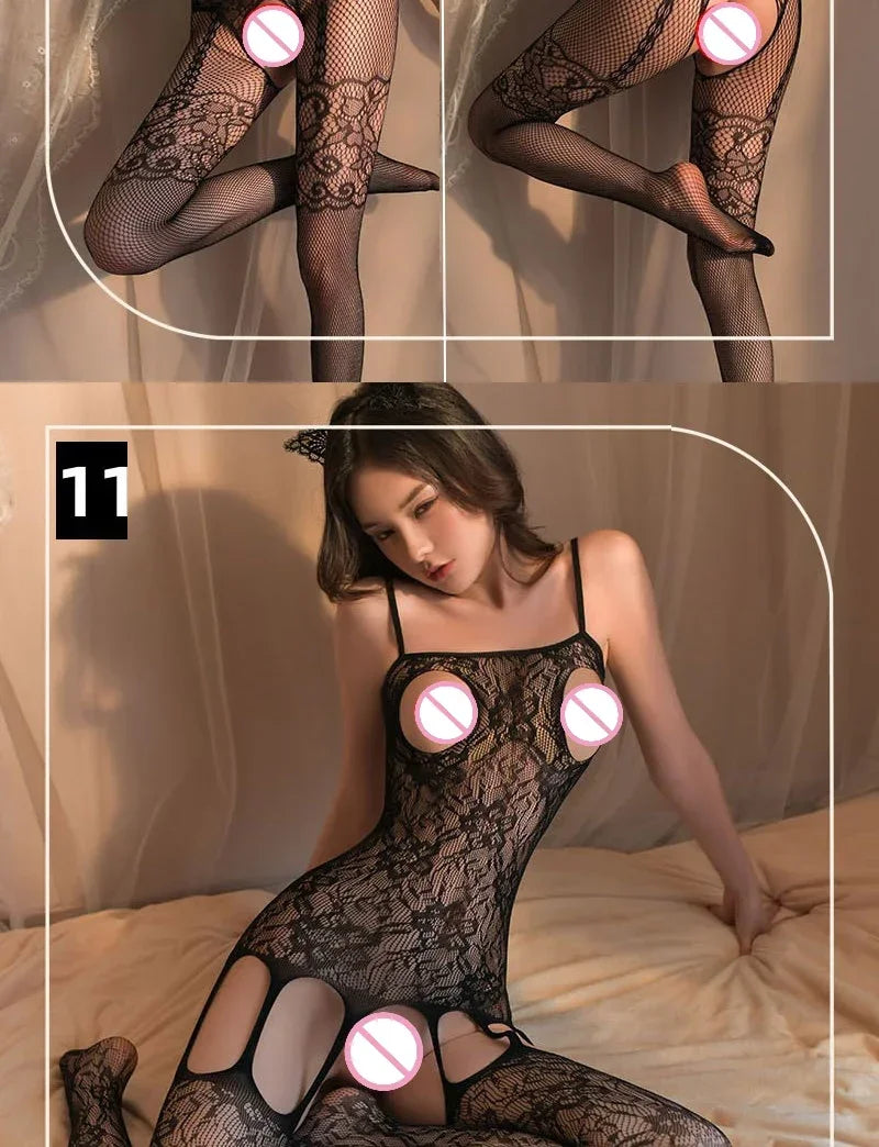 18 Style Sexy Bodystockings Bodysuit Sexy Women Erotic Babydoll Mesh Fishnet Full Body Stocking Stretch Open Crotch Tights