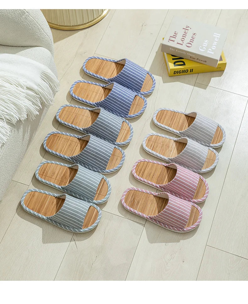 Striped Slippers Bamboo Women Autumn Home Couples Indoor House Non Slip Funny Sandals Shoes Male Soft Flat Summer For Tatami
