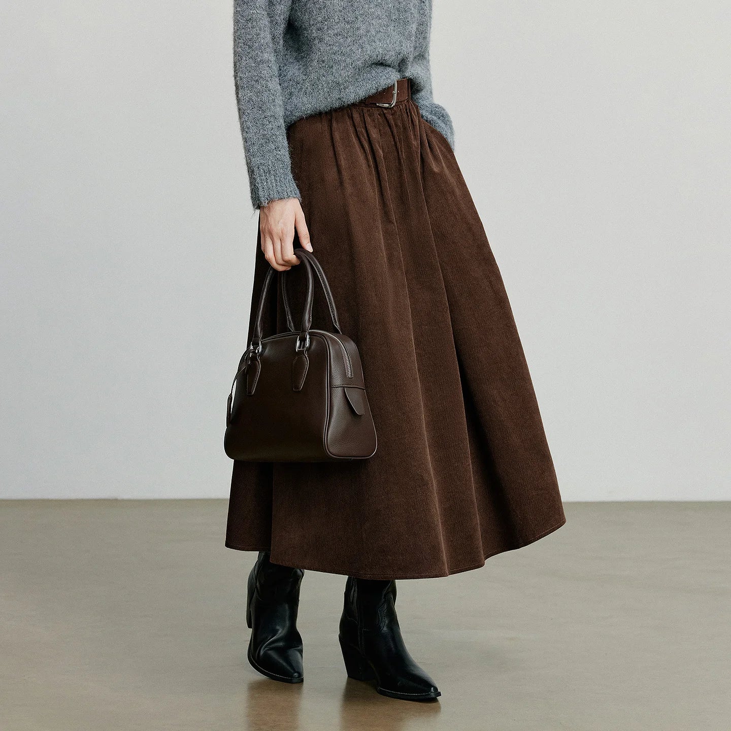 TOYOUTH Women Skirt 2025 Autumn New Corduroy Pure Cotton Ankle Length Umbrella Skirt