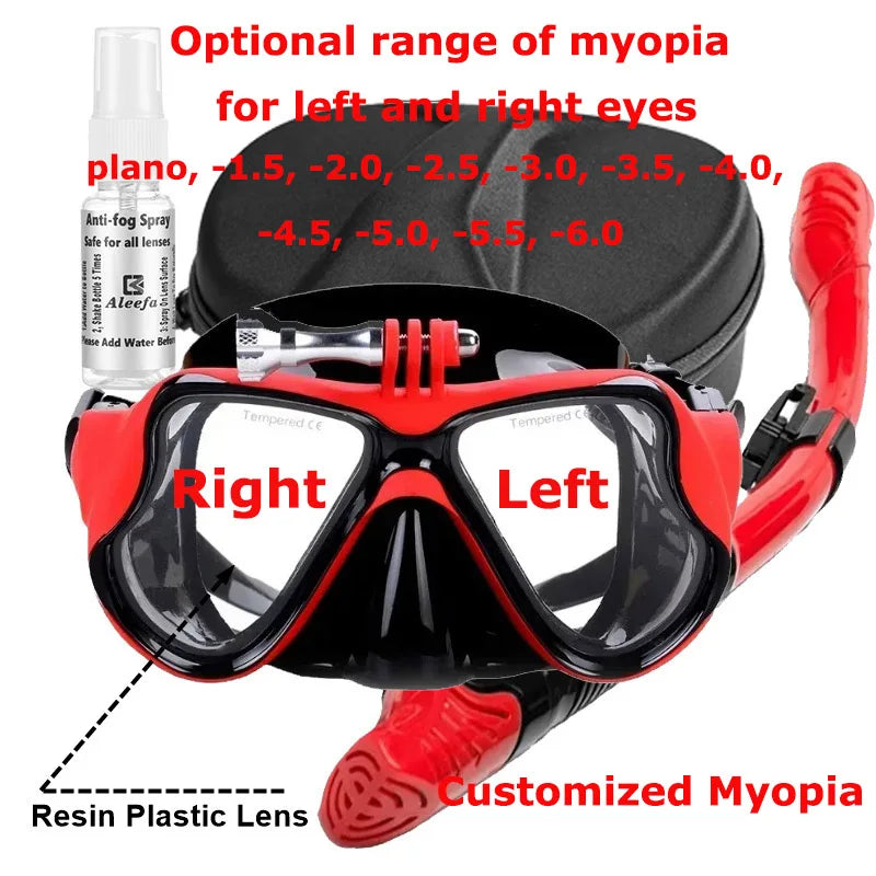 Myopia Snorkel & Dive Mask for Adults with Anti-Fog Spray ,Box,Dry Top Snorkel, Adjustable Strap Free Breathing Design