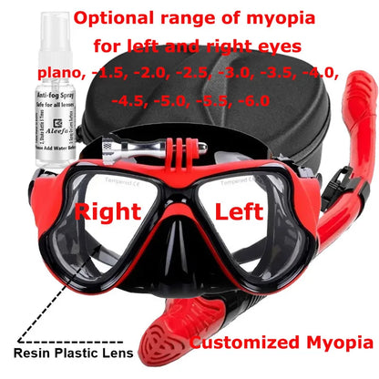 Myopia Snorkel & Dive Mask for Adults with Anti-Fog Spray ,Box,Dry Top Snorkel, Adjustable Strap Free Breathing Design