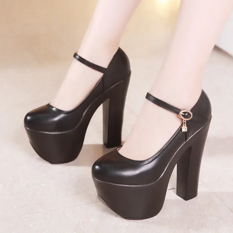 Catwalk 15cm Small Size 32-43 Sexy Extreme Block High Heels Shoes Spring 2025 Trend Bright Leather Chunky Platform Pumps Model