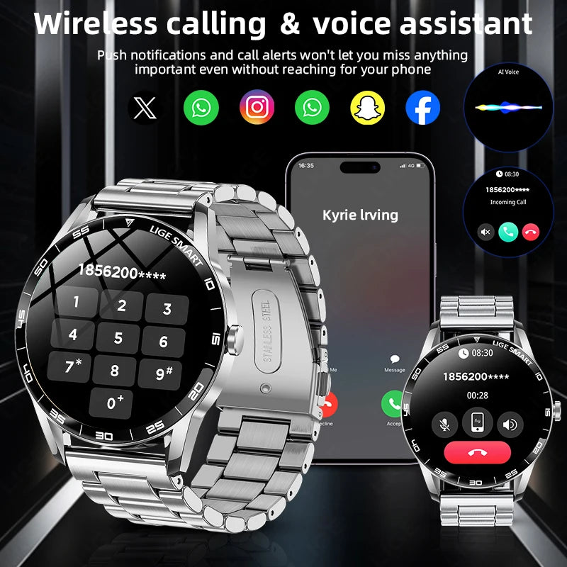 LIGE New Steel Smart Watch Men 1,38inch Bluetooth Call Business Men Watches Fitness Activity Sports Heart Rate Health Smartwatch