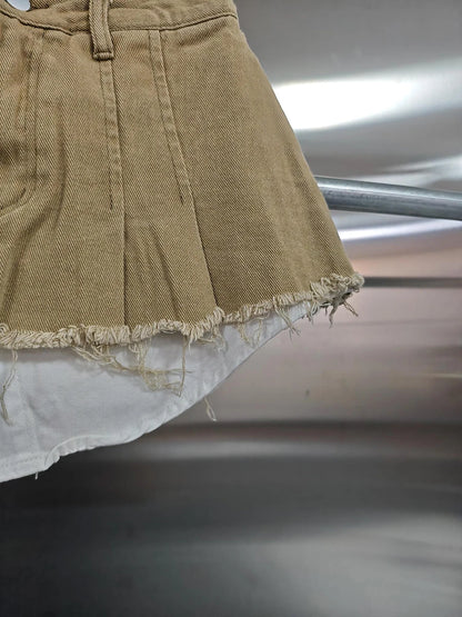 KBQ Temperament Slim Fit Denim Mini Slirts For Women High Waist Spliced Button Daily Casual Commute Skirt Female Fashion Style