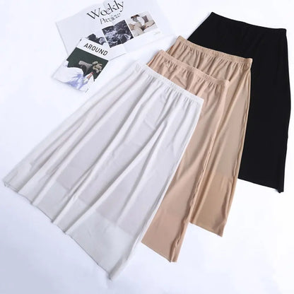 High Waist Solid Color Cotton Women Long Petticoat Ice Silk Underskirt Underskirt Half Slips Safety Underskirt Slips