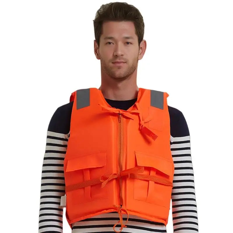1Pcs Zipper Safety Life Jacket For Adult Flood Rescue Vest Emergency Flotation Device With Pockets Water Survival Safety Gear