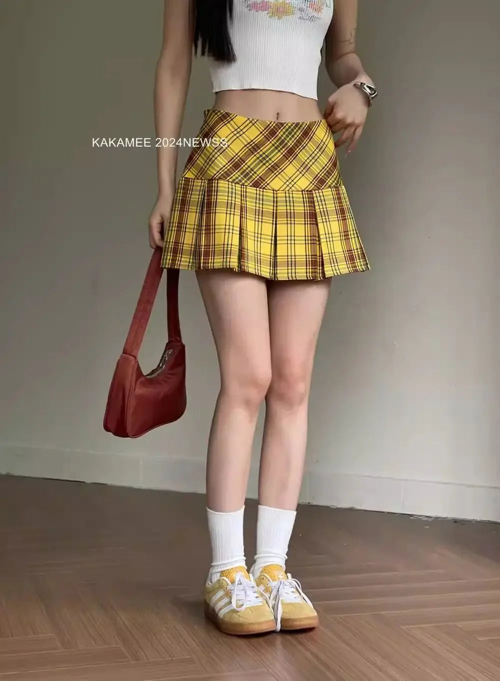 Women's High Waist Slim College Style A-shaped Anti-exposure Plaid Pleated Jk Skirt