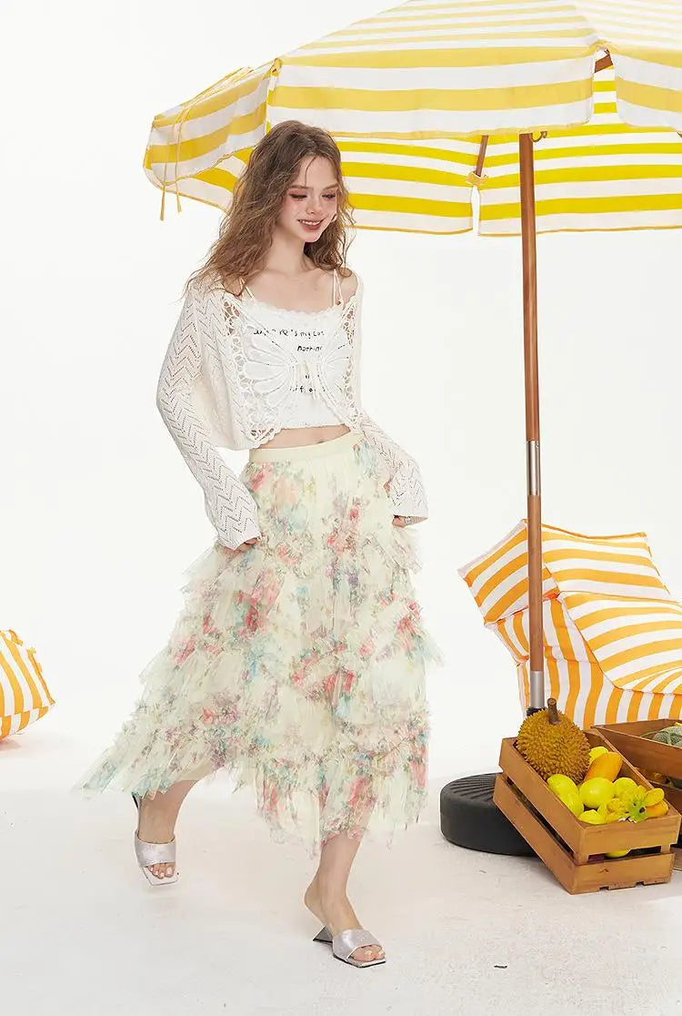 ELFSACK 2025 Summer New Arrivals High Waisted A-Line Floral Chic Skirt For Women