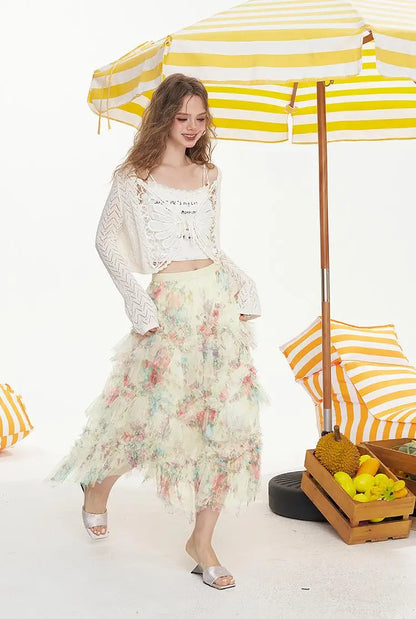 ELFSACK 2025 Summer New Arrivals High Waisted A-Line Floral Chic Skirt For Women