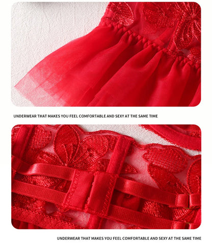 Lingerie Set Women Sexy Underwear Push Up Strappy Embroidered Mesh Sheer Lingerie Set See Through Panty Bra 3 Piece Langerie