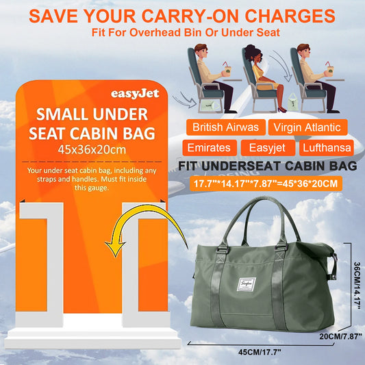 Easyjet Cabin Bag 45x36x20 Travel Bag Men Women Large-Capacity Hand Luggage Short Distance Travel Weekender Overnight Bag duffel