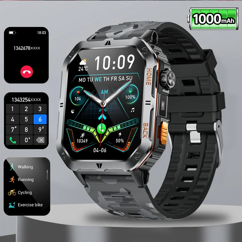 Original 2025 New 2.01 inch1000mAh smartwatch LED flashlight GPS 100+ sport health monitor 3ATM waterproof Men Gift smartwatch