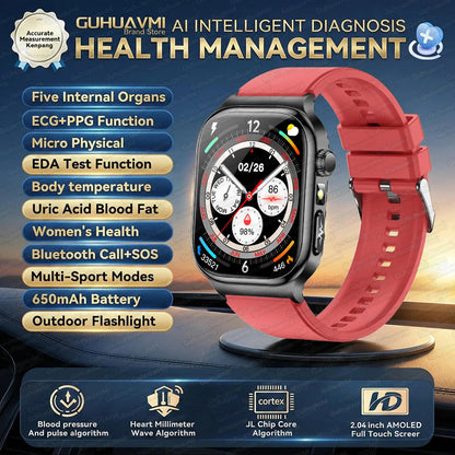 New Blood Lipids Uric Acid Blood pressure Smart Watch Men ECG+PPG Fitness Tracker Clock Heart Rate Bluetooth call Smart watches
