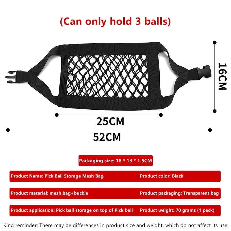 Heavy-duty Portable Pickleball Bag, Adjustable, 3-Ball Capacity, Mesh Paddle Pouch, Lightweight and Strong