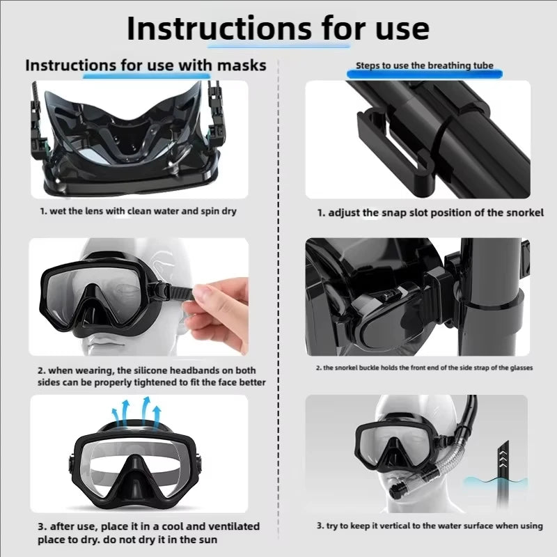 Diving Mask Snorkel Set For Adults Tempered Glass Scuba Professional Panoramic Snorkeling Gear Swimming Training Snorkel Kit