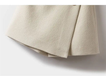 Tweed Wide Leg Shorts Skirts Women Chic Empire All-match Button Minority Elegant A-line Autumn Winter Thick Popular Daily Female