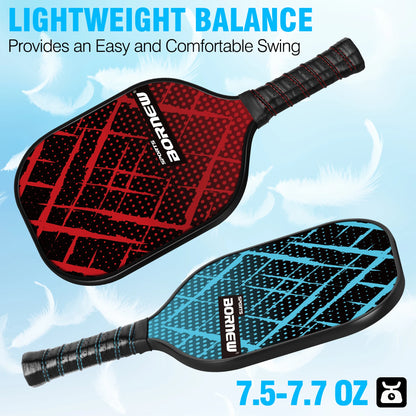 Pickleball Paddles Set of 4, Fiberglass Surface Pickleball Set with 6 Pickleball Balls, 4 Overgrip Lightweight for Beginners