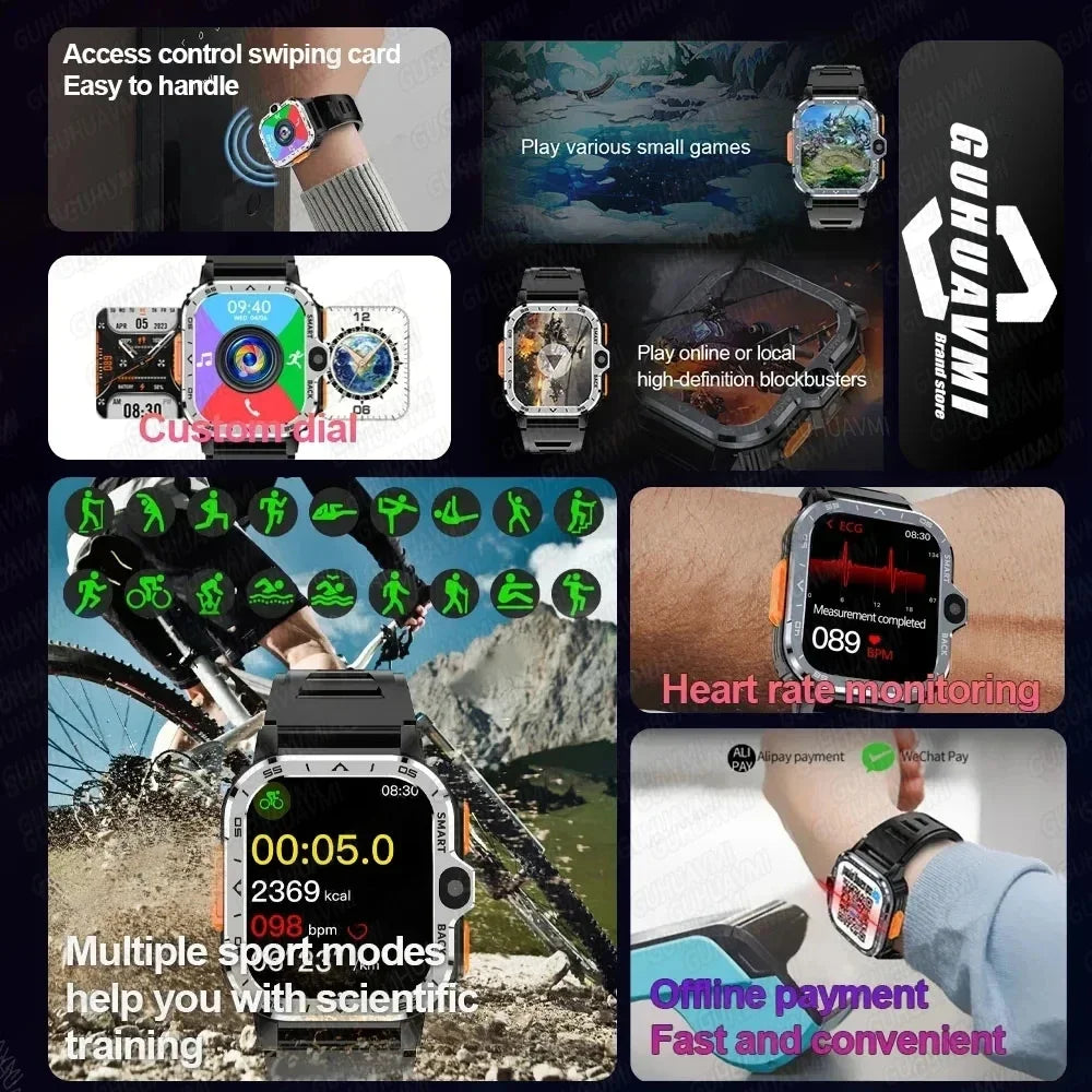 PGD SmartWatch 4G LTE GPS Wifi SIM Card NFC Dual Camera Rugged 64G ROM Storage Heart Rate Sports Smart Watch Men